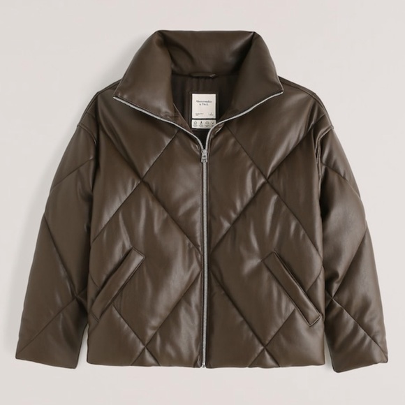 Abercrombie & Fitch Jackets & Blazers - 𝅺a&f Oversized Vegan Leather Diamond Puffer (Dark Brown)
